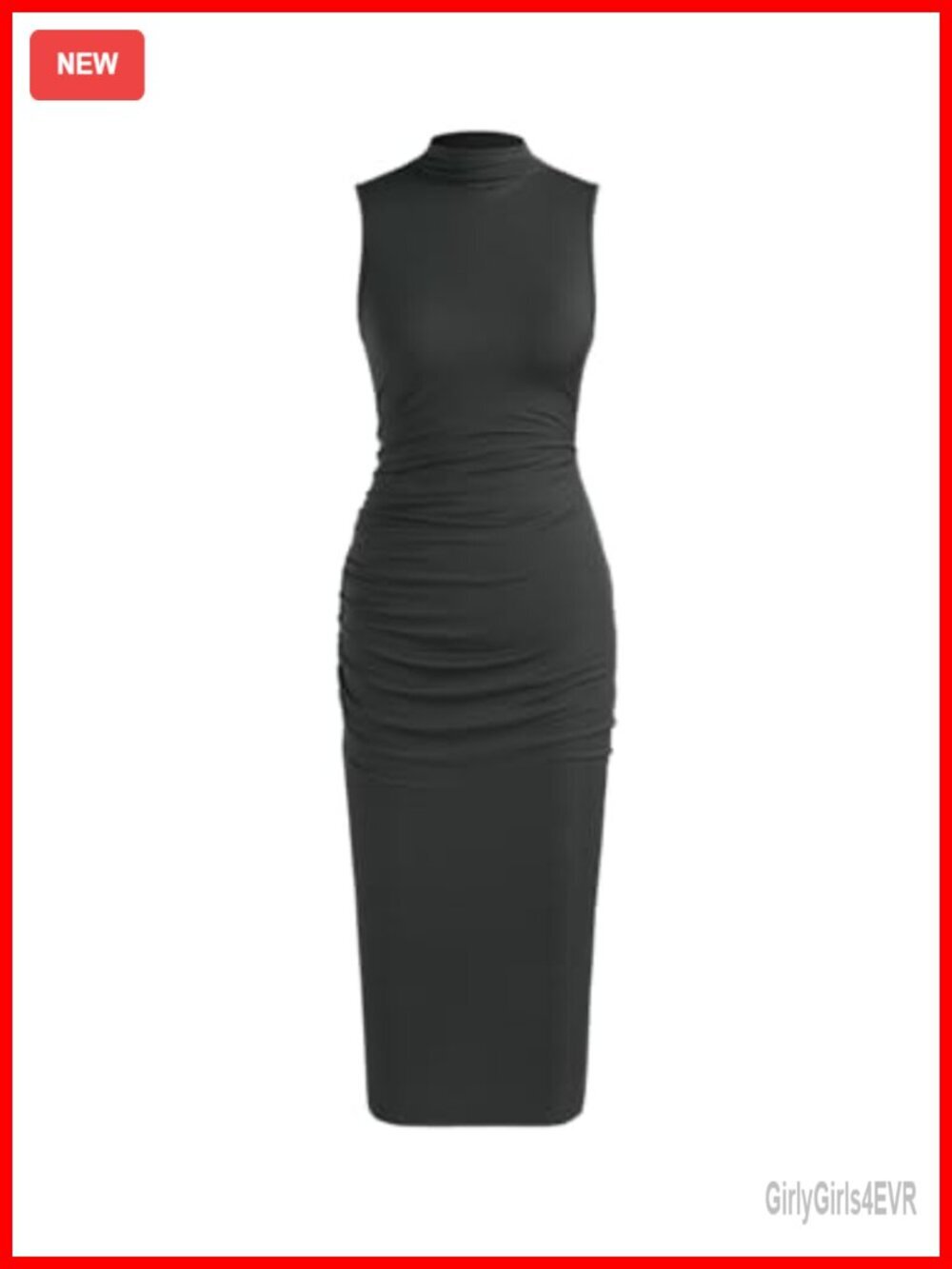 Mock High Neck Sleeveless Ruched Bodycon Midi Dress Summer Cocktail Work